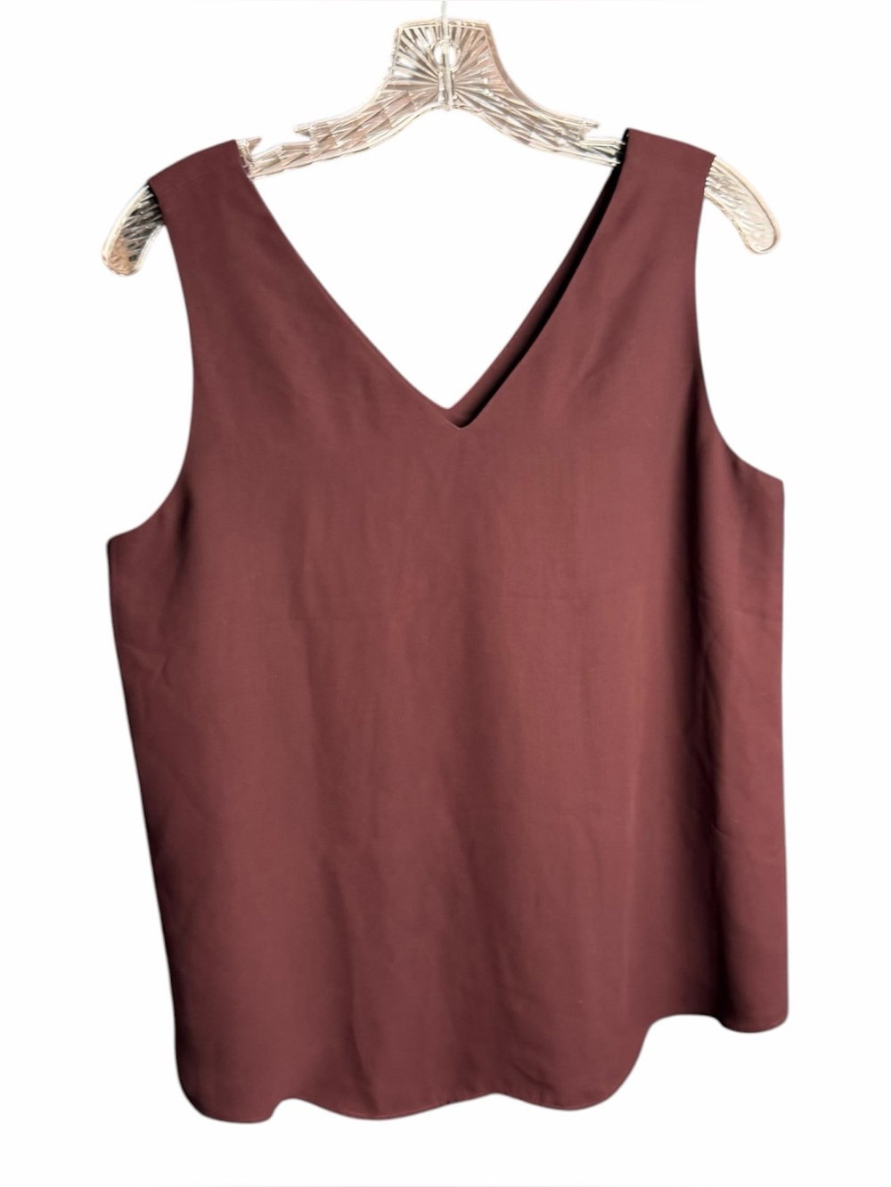 Ann Taylor Sleeveless Blouse Maroon Red Small Flowy Top Double V Neck
